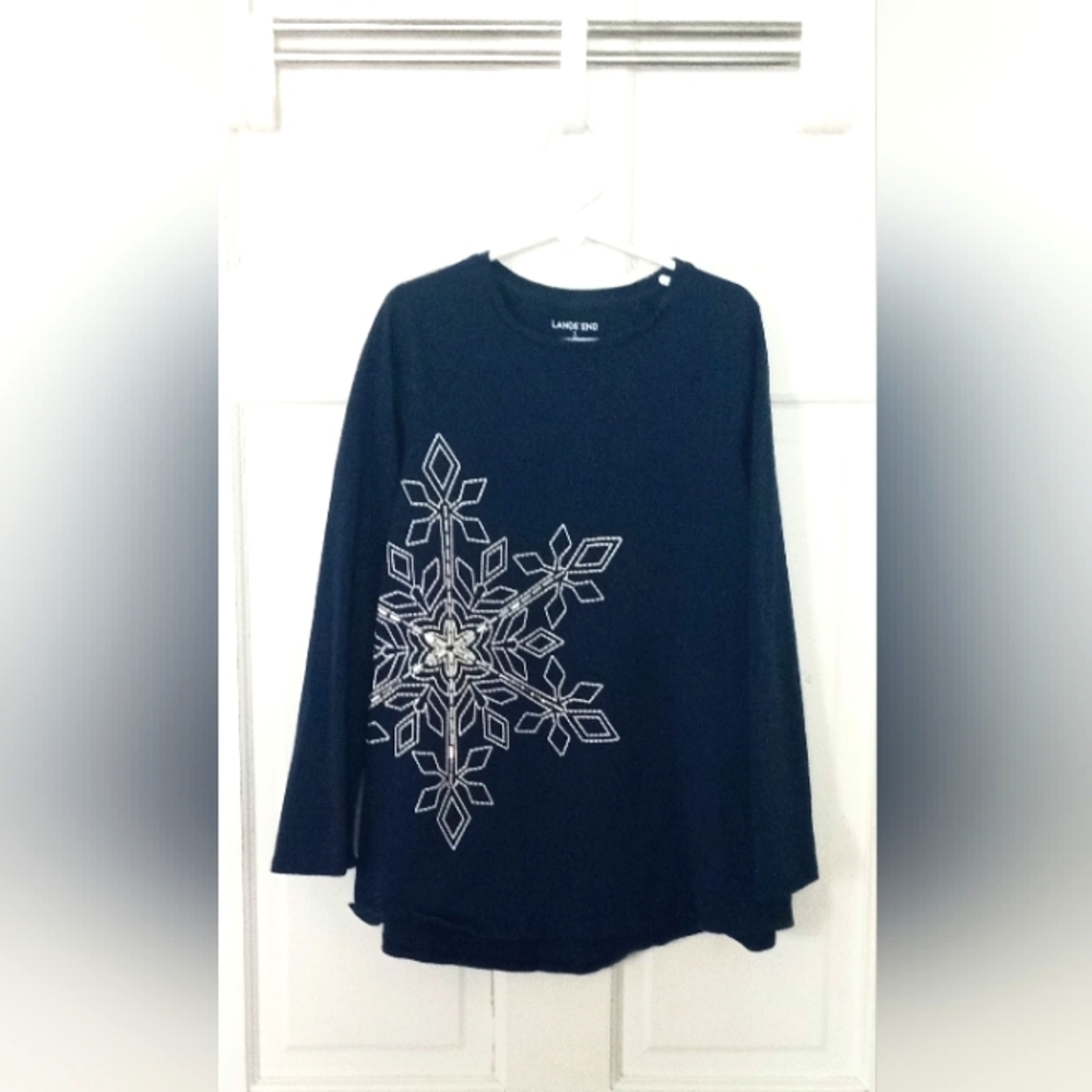 Lands' End Navy Snowflake Dress Long Sleeve